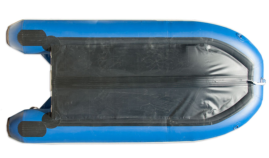 Bottom view of 14 ft inflatable boat with aluminum floorboards