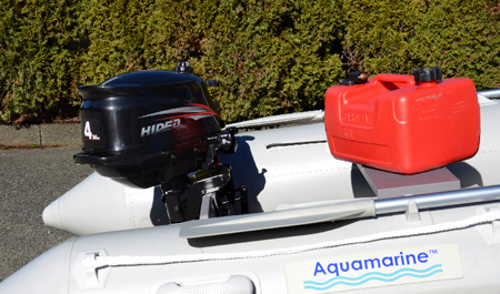4 hp outboard engine installed on an inflatable boat