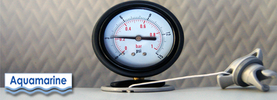 Pressure gauge installed on inflatable boat with  correct air pressure