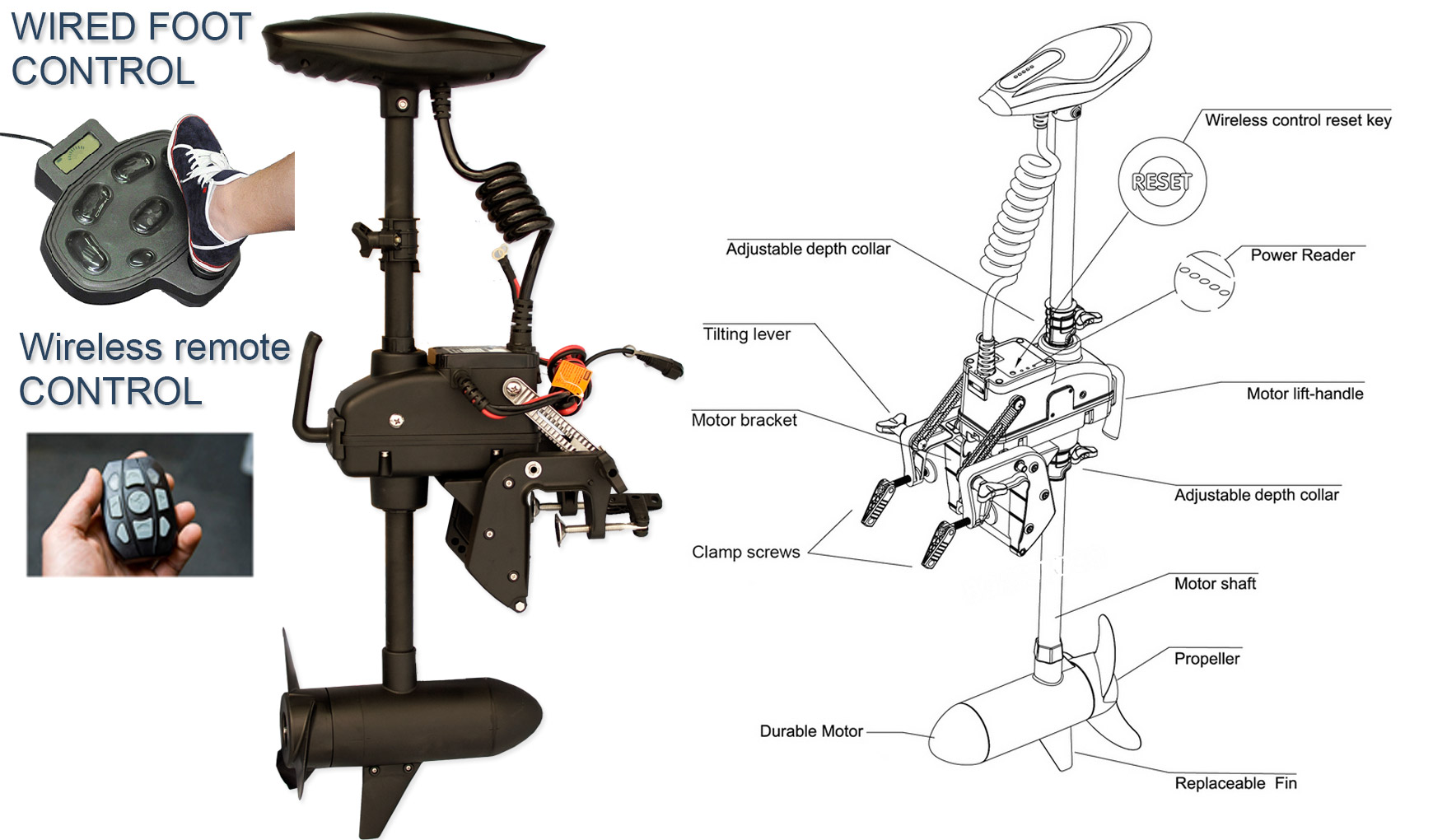 Trolling motor 55 lb 12 volts Cayman T with wireless remote